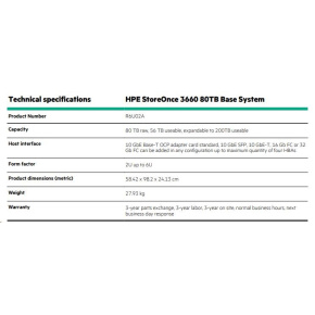 HPE StoreOnce 3660 System (2U) with10 x 8 TB disks