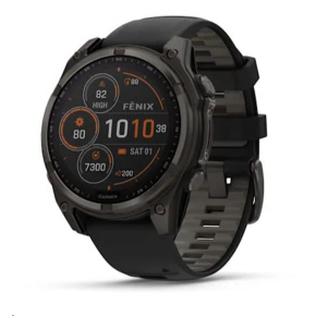 Garmin - fenix 8 Solar Sapphire - 47 mm - Carbon Gray DLC Titanium with Black | Pebble Gray Silicone Band, EU