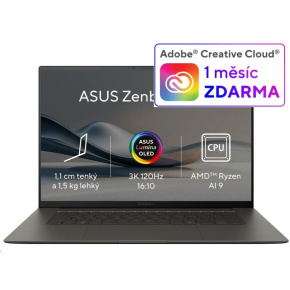 ASUS NTB Zenbook S (UM5606WA-OLED221X), AI 9 HX 370,16" 2880x1800,32GB,1TB M.2 SSD,AMD Radeon Graphics,W11Pro, Gray