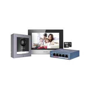 HIKVISION DS-KIS602 kit IP videotelefonu, bytový monitor + dveřní stanice + switch + microSD