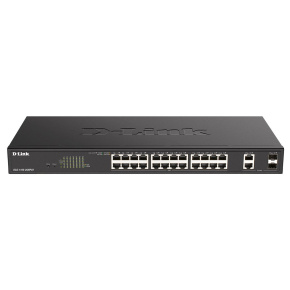 D-Link DGS-1100-26MPV2 26-Port PoE+ Gigabit Smart Managed Switch, 24x PoE gigabit, 2x RJ45/SFP, PoE budget 370W