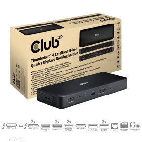 Club3D Dokovací stanice 16v1 ThunderBolt 4, (2xThunderbolt, 3xDP, 2xHDMI, 3xUSB, RJ45, SD-TF Karta, 1xUSB-C, 150W PD)